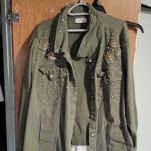 Quacker Factory Olive Jacket with Gold Accents